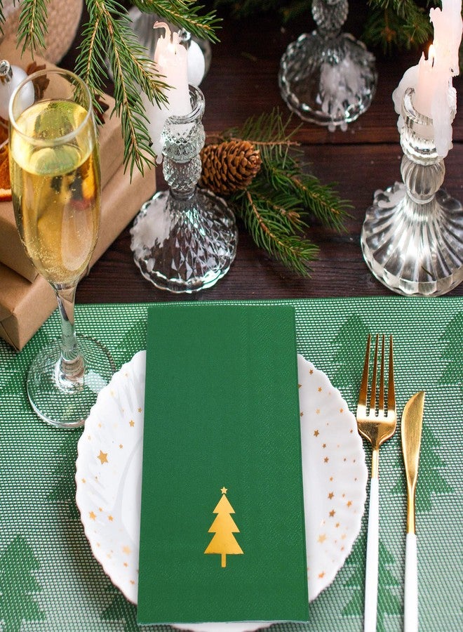 وولاين مجموعة مناديل وايلاين الذهبية لعيد الميلاد، 100 قطعة، بتصميم شجرة صنوبر حمراء وخضراء، للاستخدام مرة واحدة، مناديل ورقية عتيقة، مناسبة للعشاء، منشفة يد، مثالية للحمام، لوازم طاولة حفلات الشتاء - Image 4